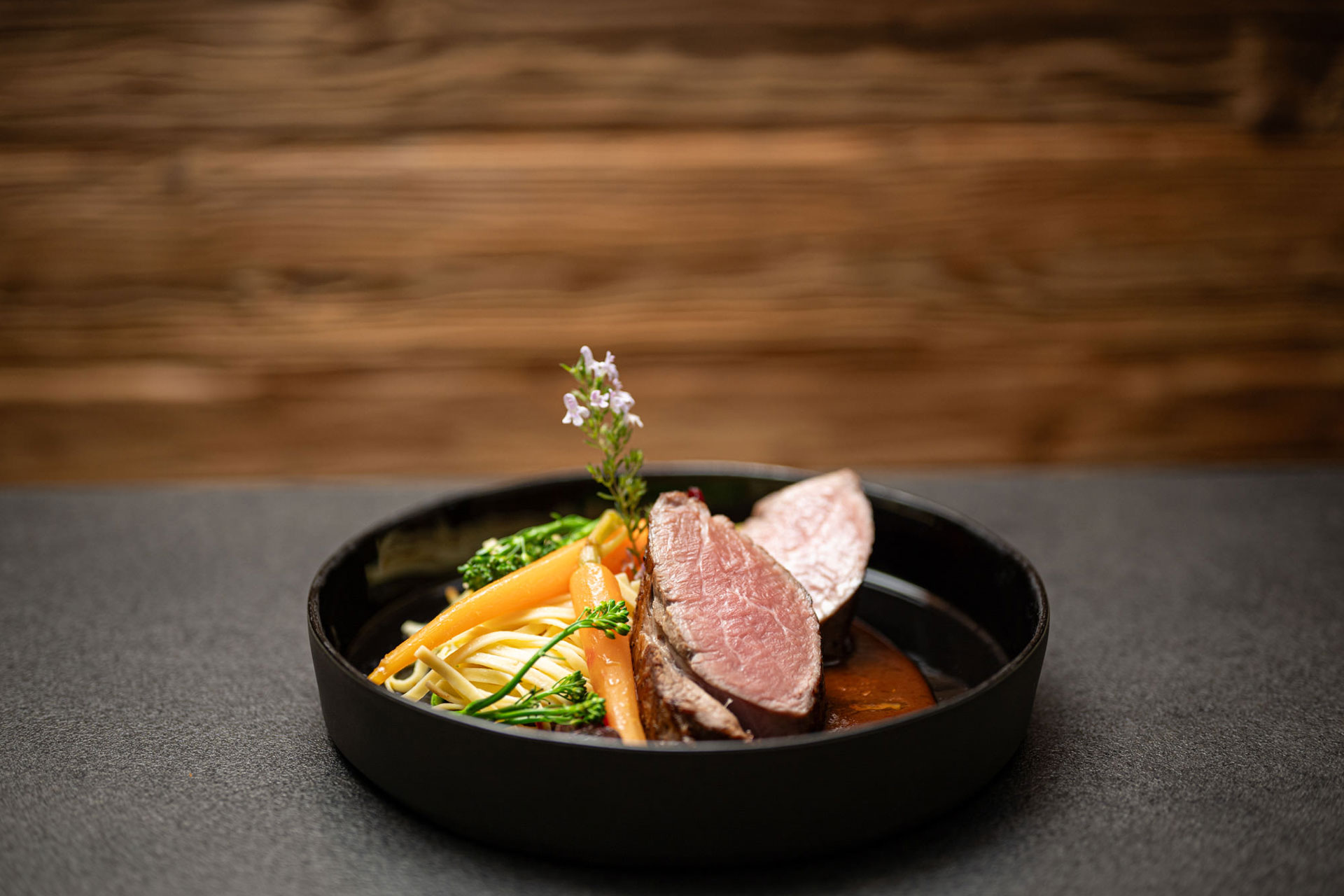 Detailaufnahme eines Gerichts im Restaurant des Berwangerhofs