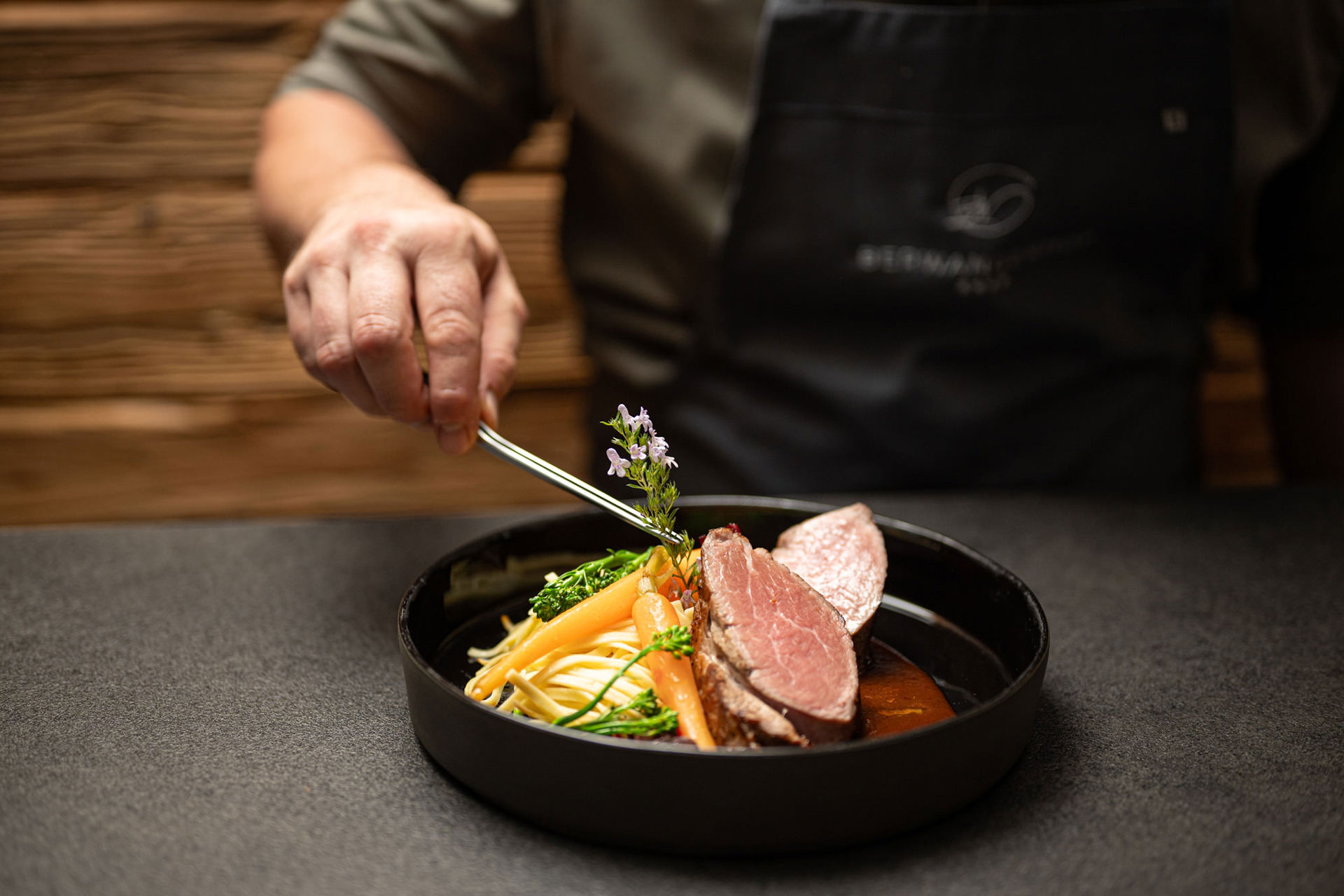 Detailaufnahme eines Gerichts im Restaurant des Berwangerhofs