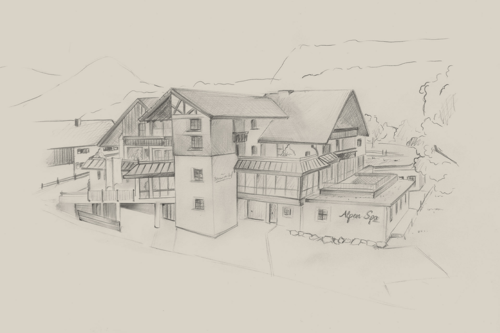 Zeichnung des Hotel Berwangerhof